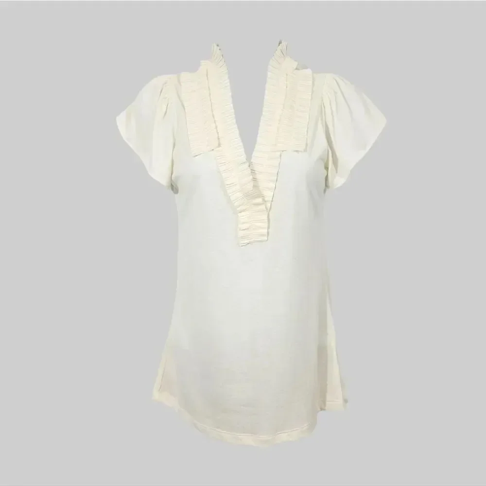 NEW Vintage Y2K Banana Republic Ruffle Pleat Flutter Sleeve Top In Ivory Size XS